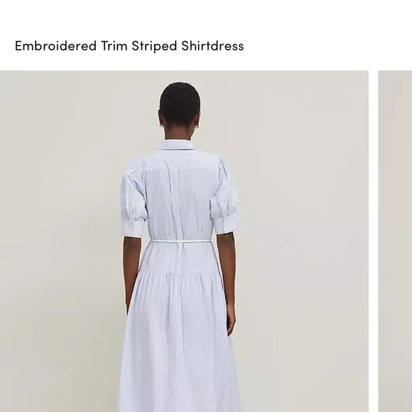 NWT Ann Taylor Embroidered Puff Sleeve Blue Striped Midi Shirtdress size 0 - Picture 2 of 8